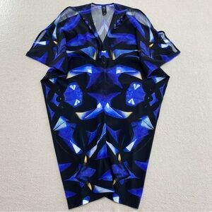 ZERO+MARIA CORNEJO Black Blue Silk Tunic Dress sz 6 Cold Open Shoulder V-Neck